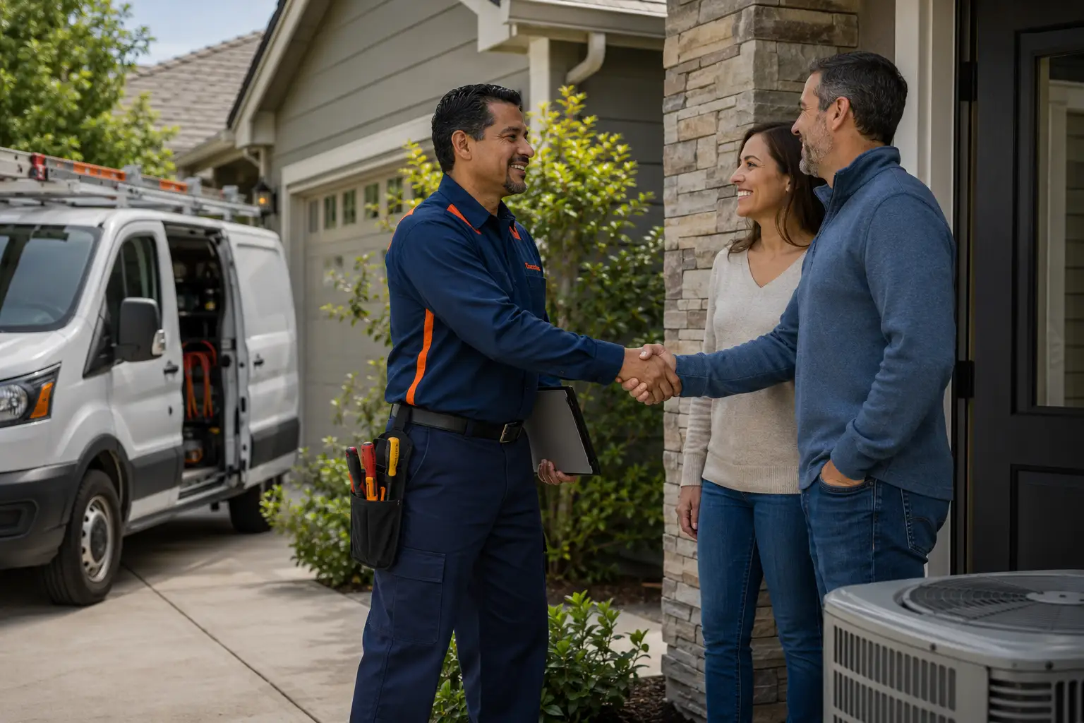 HVAC technician inspecting residential equipment