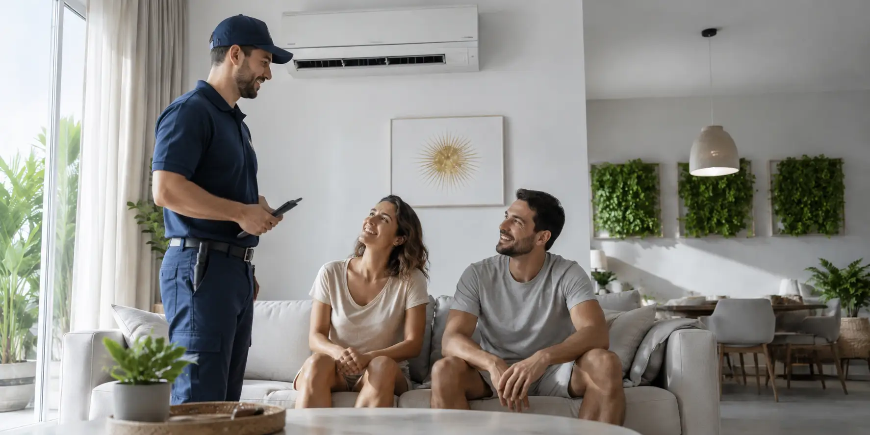 HVAC technician completing service